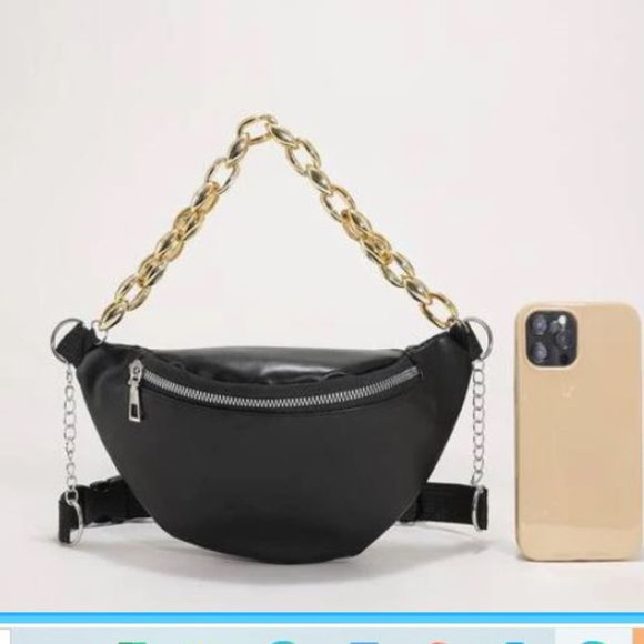 Belt Bag FANNY PACK Crossbody Gold Chain SLEEK CHIC Black Bum Bag Contemporary - Picture 6 of 6